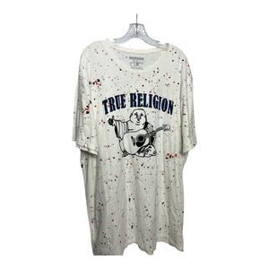True Religion Shirt Mens XXXL White Paint Splatter Graphic Tee Cotton